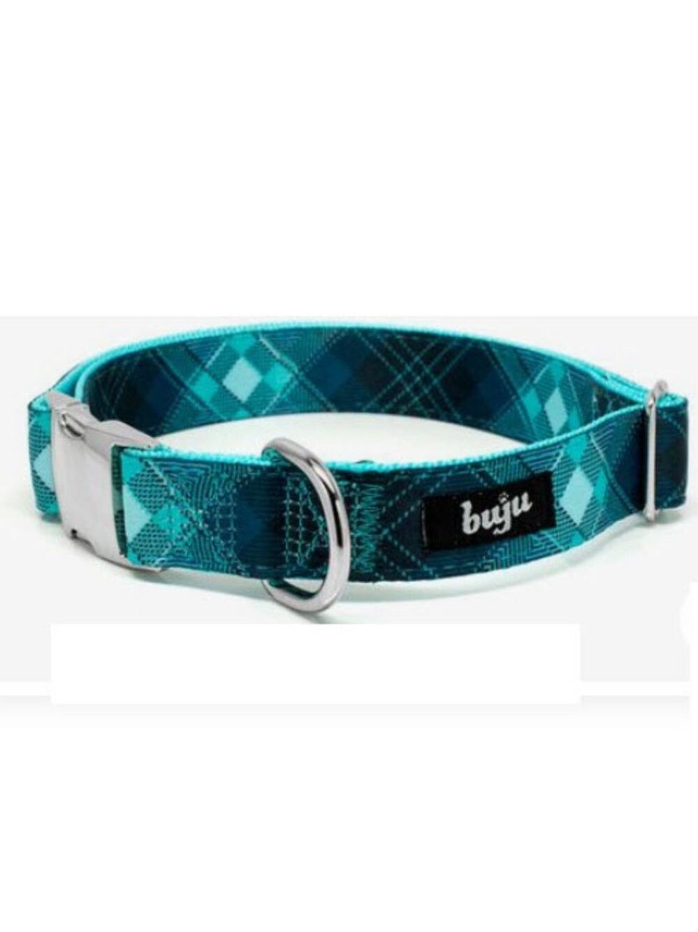 Blue plaid heavy duty dog collar size Large